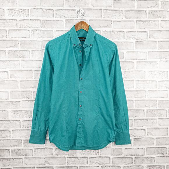 DIESEL Black Label Button Down Shirt Blue Turquoise cotton Men's size Small - Picture 1 of 5